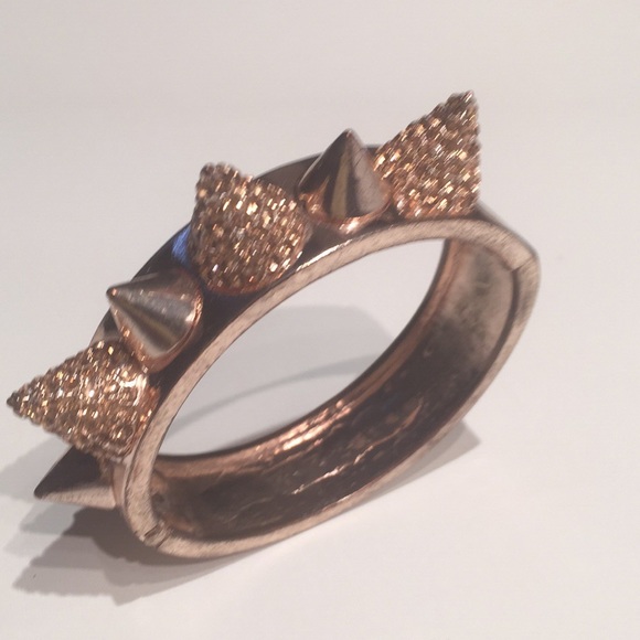 Rose Goldtone & Crystals Studded Cuff Bracelet - Picture 7 of 8